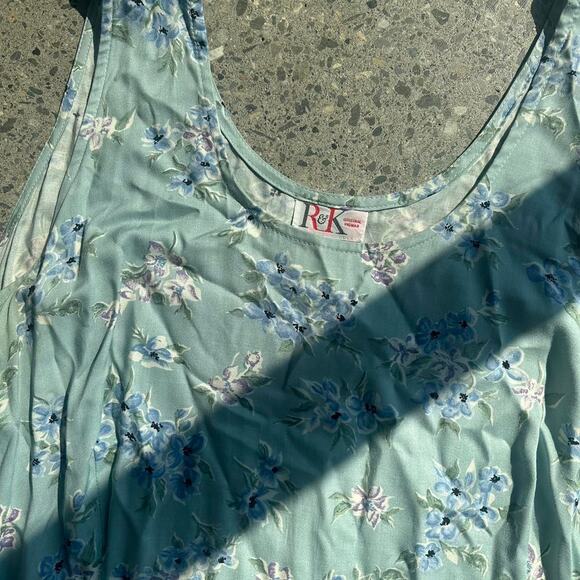 R&K Women's XL Dress Blue Rayon Floral Full Length Maxi Dress - Picture 3 of 5